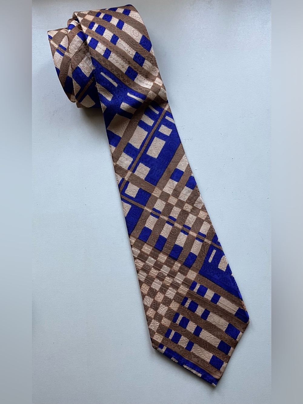 Craftman Cravat Necktie Men's Blue and Brown Geometric Tie